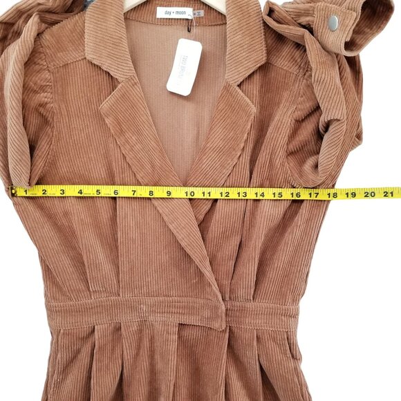 Day + Moon Poppy Corduroy Romper Womens Brown Long Sleeve Collared Size M - Picture 7 of 16